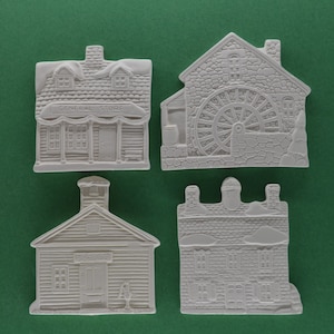 Old Country Buildings, General Store, Grist Mill, School, Town Hall, Ceramic Bisque Unpainted Ready to Paint DIY