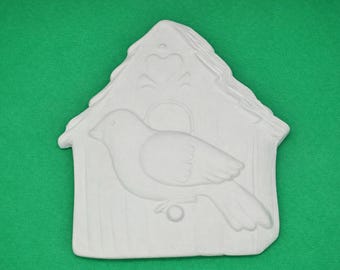Large Birdhouse Ceramic Bisque, Size 4.5" x 4.15", Ceramic Bisque Unpainted Ready to Paint DIY