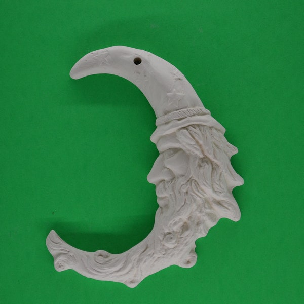 Half Moon Wizard Ornament, Ceramic Bisque Unpainted Ready to Paint DIY