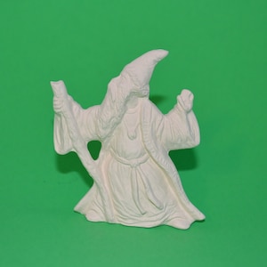 Ready for Magic! Wizard, 3D, 3 1/2&quot;  Ceramic Bisque Unpainted Ready to Paint DIY