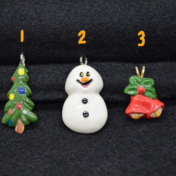 Mini Christmas Pendants. Tree, Snowman, Bells. Great for kids necklaces.