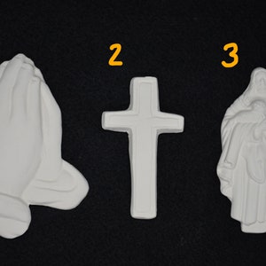 Religious, Praying Hands, Cross and Jesus, Ceramic Bisque Unpainted Ready to Paint DIY