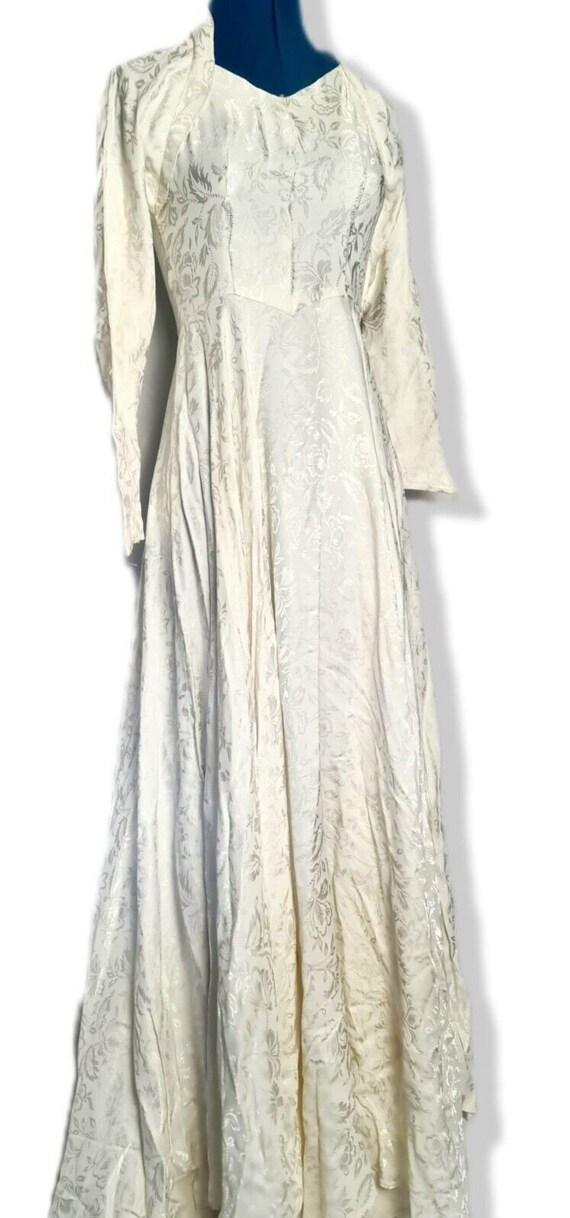 Vintage Wedding Dress 1950s Cotton Satin Ivory Cr… - image 5