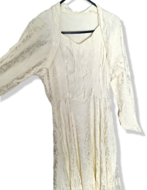 Vintage Wedding Dress 1950s Cotton Satin Ivory Cr… - image 9