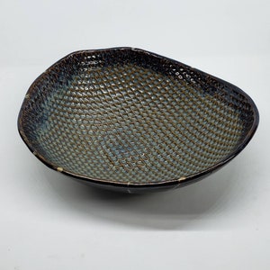 Oblong Textured Decorative Pottery Bowl - Unique Clay Bowl -  Oval Pottery Centerpiece - Textured Blue Pottery Bowl - Decorative Clay Bowl