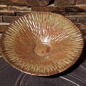 Large Decorative Bowl - Textured Pottery - Unique Design - Starburst pattern - Clay Centerpiece - Free Form Pottery - Gold - Rust - Brown