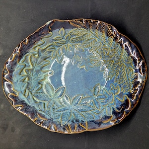 Embossed Oval Leaf Pattern Dish - Textured Pottery bowl - Free Form Pottery bowl - oval pottery bowl- Nature Pattern - Handmade Pottery