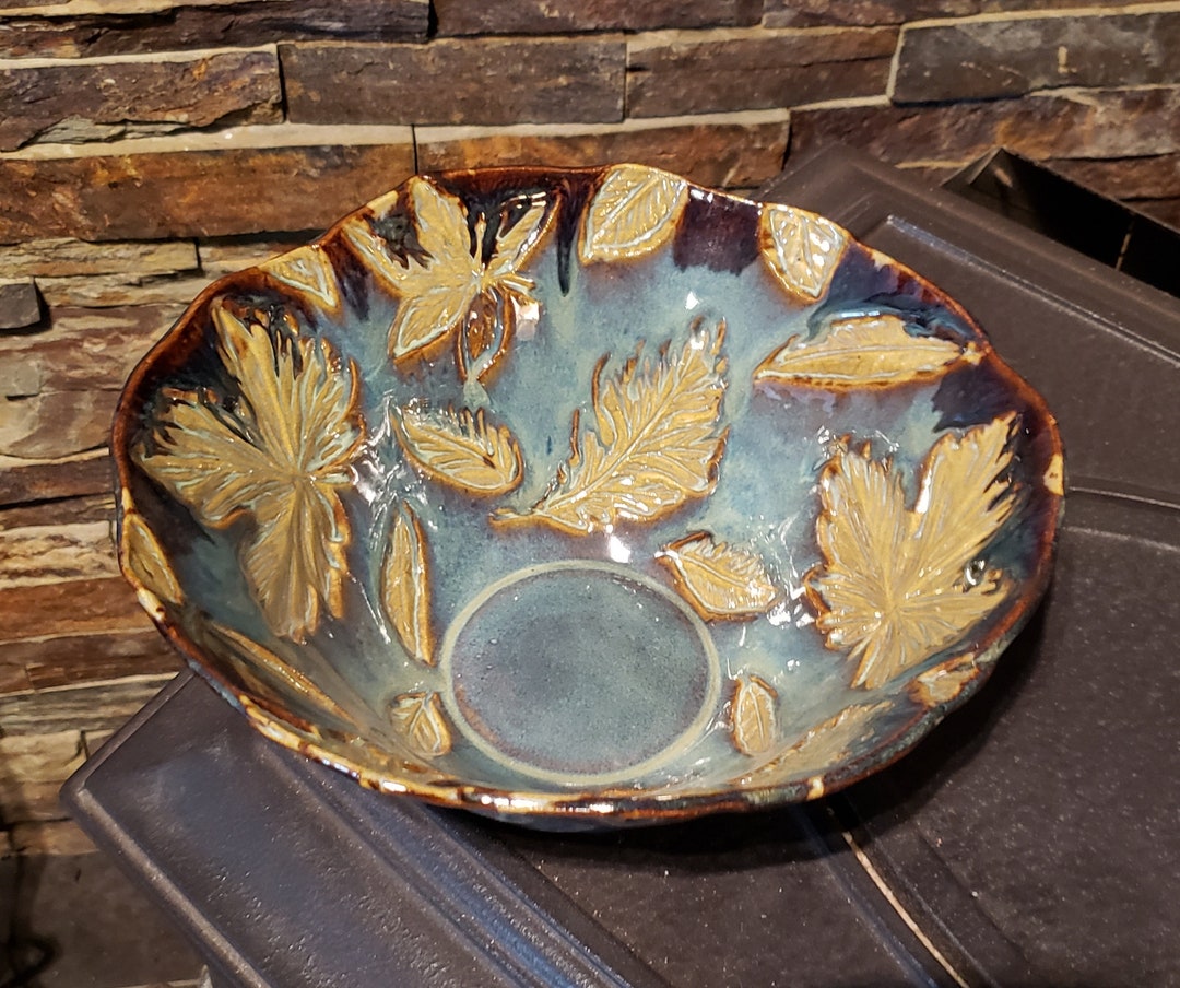 Large Decorative Leaf Bowl Unique Centerpiece Textured Pottery Textured