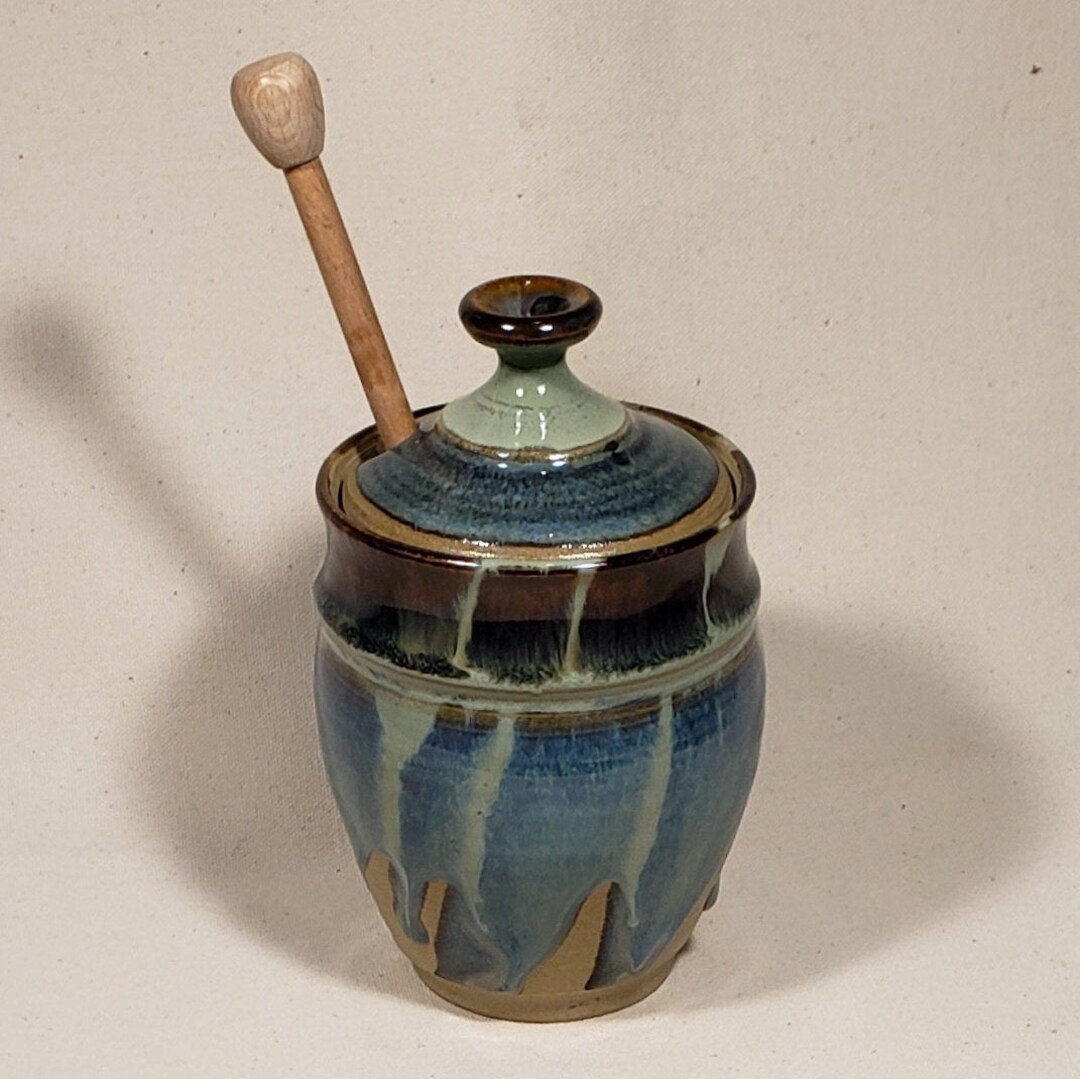 Honey Pot Lidded Honey Pot Honey Stick Pottery Honey Pot Ceramic Honey Pot Clay Honey Pot Medium