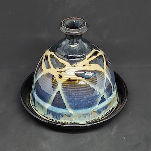 Clay Butter Dish - Pottery Butter Dish - Unique Butter Dish - Wheel Thrown - Blue - Brown - Red - Black