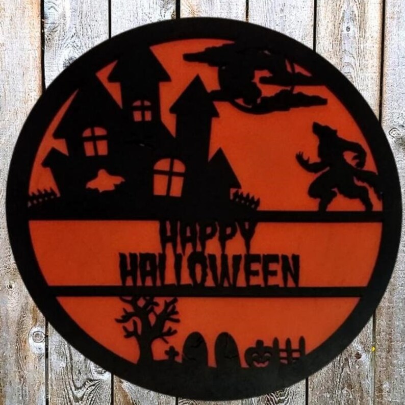Download Werewolf Halloween Round Sign SVG-Customizable-Laser Ready ...