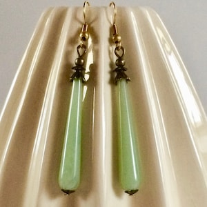 Earrings OPHELIA jade green 20s twenties Art Deco vintage retro classic brass bronze handmade