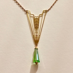 Necklace NAOMI brass chain gold green AB cone handmade