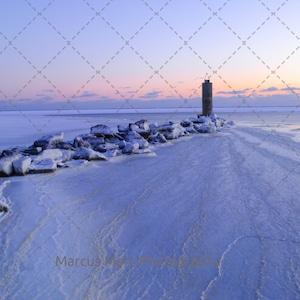Sunset over a Frozen Great South Bay , Digital Image, Long Island Frozen Bay