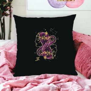 ZWILLINGE bestickt KISSENBEZUG Sternzeichen Horoskop Zeichen 100% Baumwolle Bettwäsche 16x16 zoll 40x40cm Home Decor