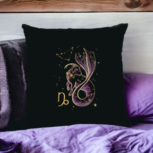 山羊座刺繍入り枕カバー 星座占いサイン 100%コットン寝具 16 x 16インチ 40 x 40 cm ホームデコレーション