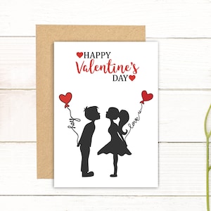 Pareja sosteniendo globos Tarjeta de San Valentín
