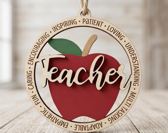 Decorazione natalizia personalizzata a forma di mela per insegnanti, regalo di Natale in legno per insegnanti, regalo di ringraziamento di fine anno, decorazione per insegnanti di scuola materna e asilo nido.