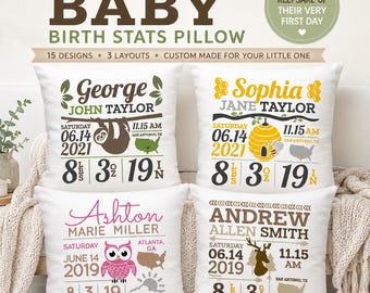 Personalized Baby Birth Stats Pillow, Custom Birth Details, Nursery Decor, Newborn Gift, Baby Shower Gift