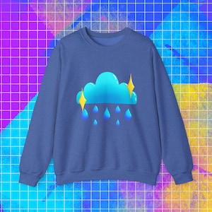 Sweat-shirt orageux, pull graphique orageux, vêtements pour jours de pluie, pull gris douillet, pull à col rond unisexe, vêtements pour temps nuageux,