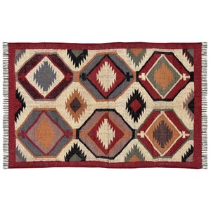 Handmade Boho Kilim Rug | Wool and Jute Reversible | Rustic Farmhouse Flatweave Rug for Bedroom or Living Room