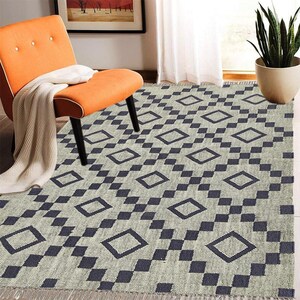 Black and Off White Handmade Wool Jute Flatweave Rug | Black Modern Boho Kilim | Dining Room Rug, Bedroom Rug, Living Room Area Rug 9x12
