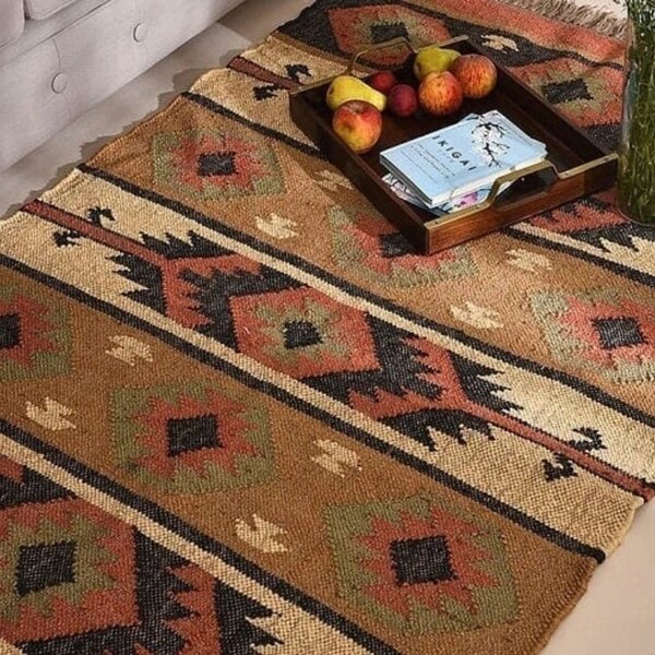 Wool Jute Kilim Rug Etsy