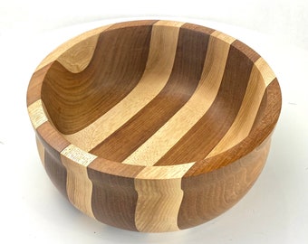 Hand-Turned Walnut and Maple Salad Bowl (9.5”x4”)