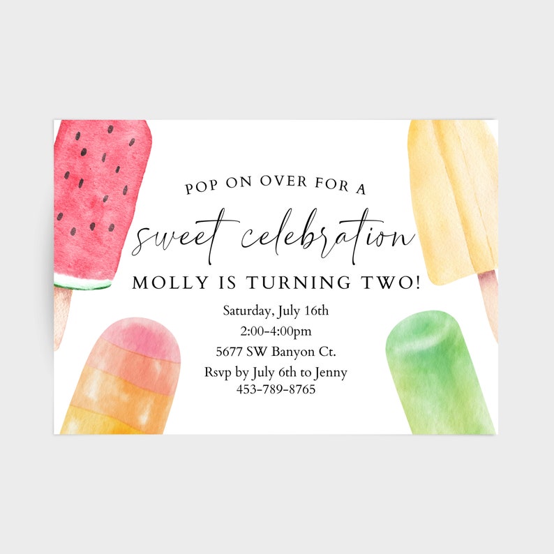 Customizable popsicle invitation, summer birthday invitation, spring invitation, sweet birthday invitation, ice cream invite digital copy image 1