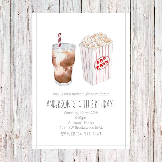 Customizable Movie Night Birthday Party Popcorn Invitation | Etsy