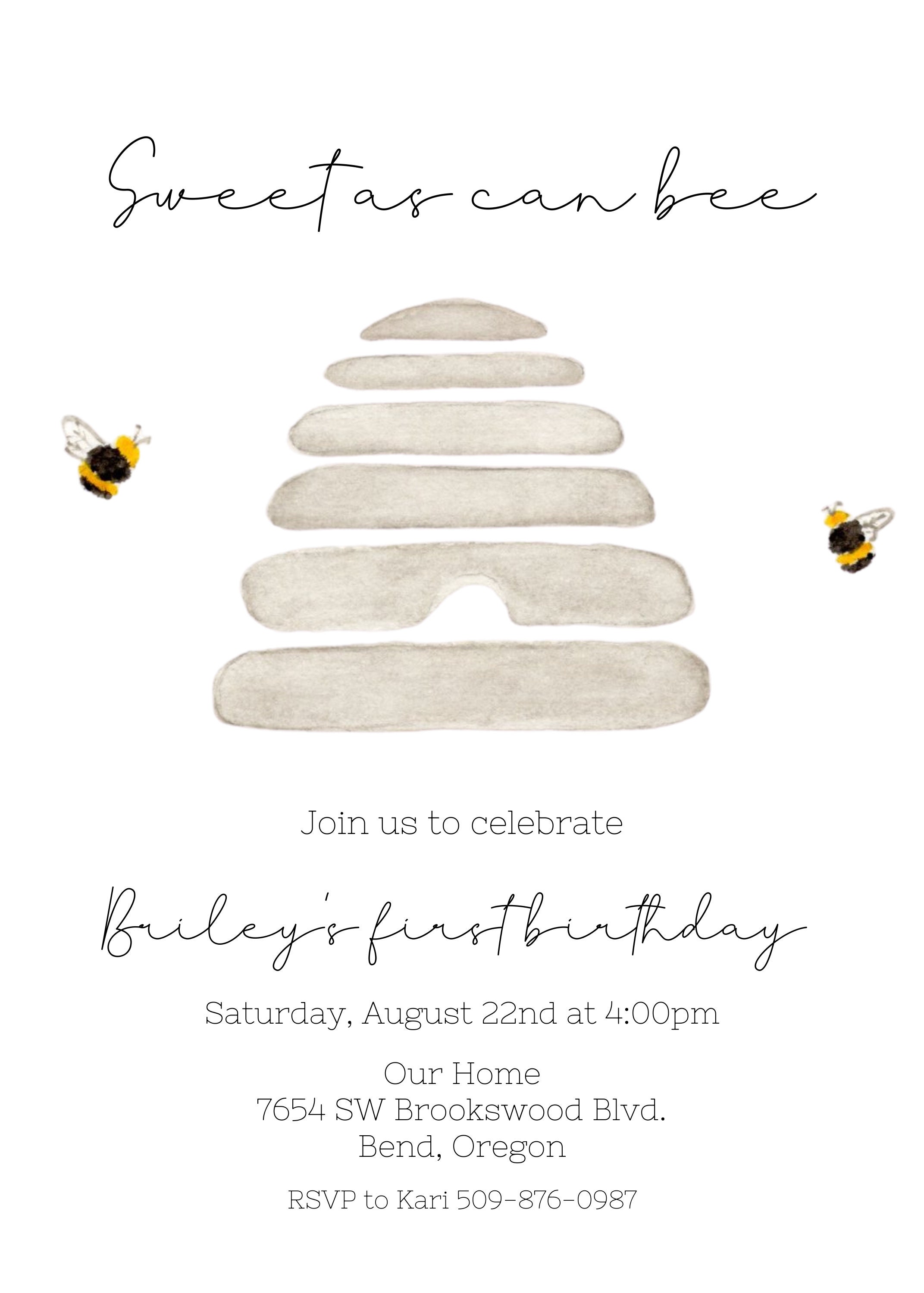 Customizable Bee Birthday Invitation, Sweet as Can Bee Invitation ...