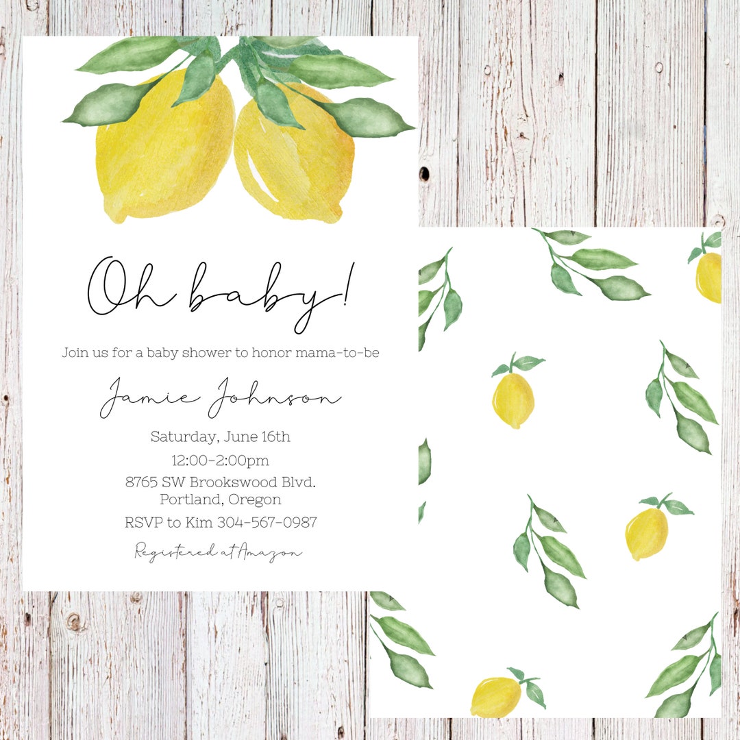 Customizable Lemon Baby Shower Invitation Lemon Birthday Etsy