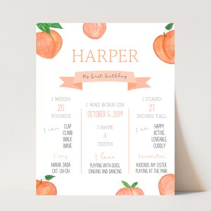 Customizable first birthday milestone board, milestone sign, welcome sign first birthday, all about me first birthday, peach birthday