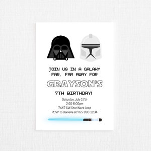 Star Wars birthday invitation, darth vader, storm trooper invitation, light saber invitation, star wars birthday, star wars party - digital