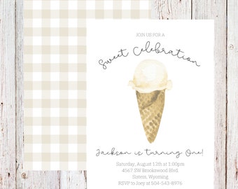 Customizable ice cream birthday invitation, sweet celebration invitation, here's the scoop, simple invitation, summer birthday invitation