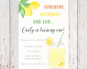 Customizable lemonade invitation, lemon birthday invitation, first birthday invitation, summer, spring invitation - digital copy