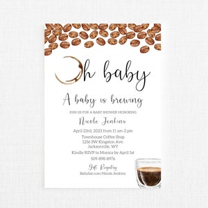 Customizable coffee baby shower invitation, baby brewing invitation, love is brewing, coffee invitation, coffee bean invitation - digital