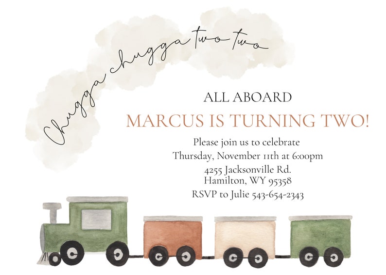 Customizable train birthday invitation, chugga chugga two two, vehicle invitation, transportation birthday, digital download digital copy image 2