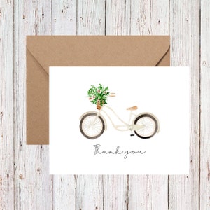 Carte de remerciement à vélo et floral, invitation de douche assortie et merci, carte de remerciement numérique, téléchargement numérique carte de remerciement