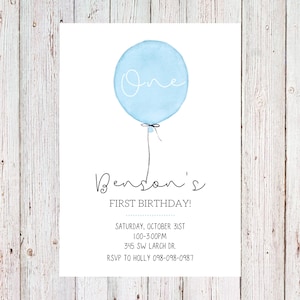 Customizable balloon birthday invitation, boy birthday invitation, girl birthday invite, simple birthday invite, 1st birthday - digital copy