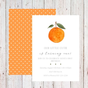 Customizable cutie birthday invitation, little cutie invitation, orange invitation, summer invite, tutti fruitti invitation - digital copy