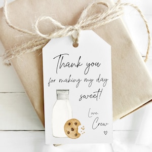 Milk and cookies party favor tag, cookie favor tag, cookies party favor, chocolate chip cookie birthday party, sweet treat party favors