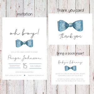 Papillon personalizzabile, invito doccia bambino ragazzo, invito arco, papillon baby doccia, portare un inserto libro, papillon grazie - copia digitale
