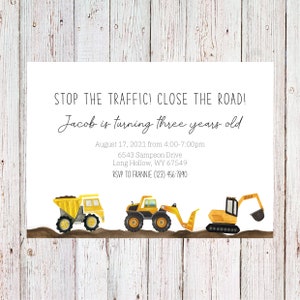 Customizable construction birthday invitation, excavator birthday invitation, stop the traffic invitation, construction party - digital copy