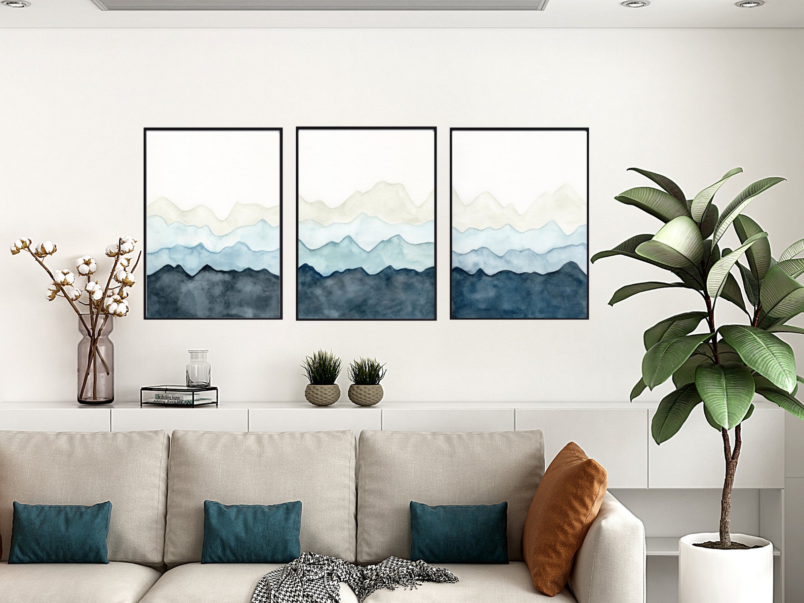 Abstract Mountain Art 11x14 Wall Art Blue Mountain Art Etsy