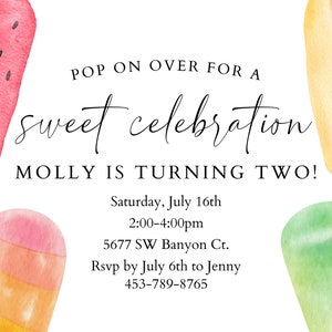 Customizable popsicle invitation, summer birthday invitation, spring invitation, sweet birthday invitation, ice cream invite digital copy image 2