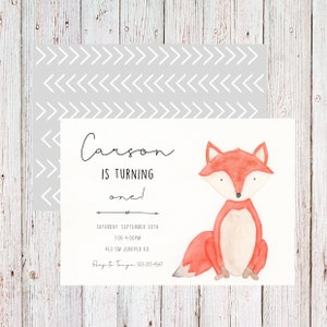 Customizable woodland fox birthday invitation, wild fox invitation, wild one invitation, fox invitation, digital invitation - digital copy