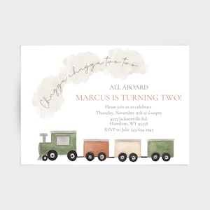 Customizable train birthday invitation, chugga chugga two two, vehicle invitation, transportation birthday, digital download digital copy image 1