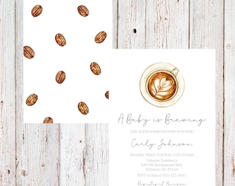 Customizable coffee baby shower invitation, baby brewing invitation, love is brewing, coffee invitation, coffee bean invitation - digital