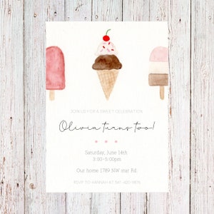 Customizable ice cream/popsicle birthday invitation - digital copy